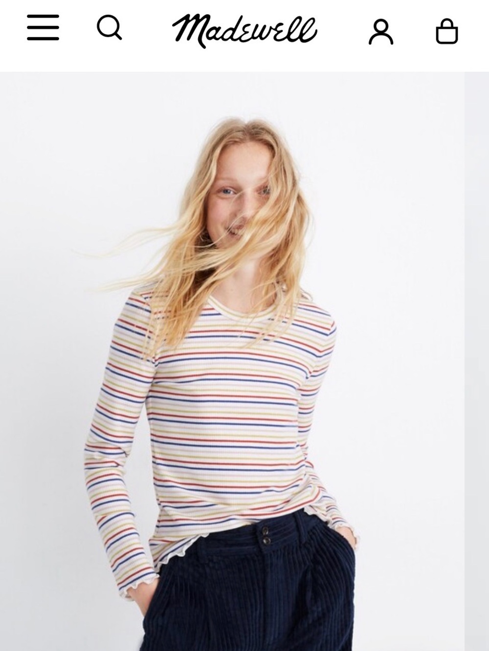 Madewell White Long-Sleeve Rainbow Stripe Tee